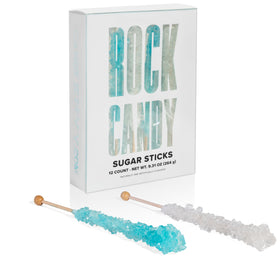Candy Envy light blue and white rock candy stick for nostalgic party favors.