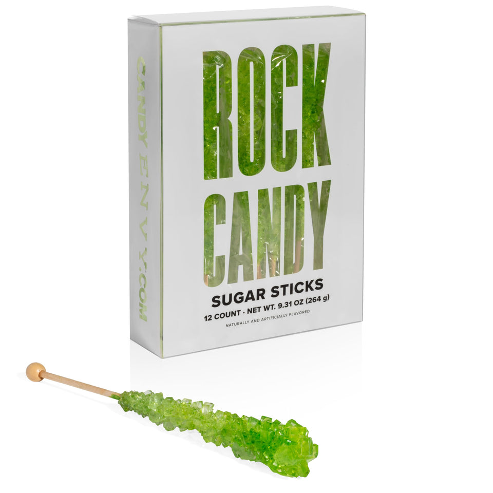 Candy Envy light-green watermelon rock candy stick, individually wrapped for parties.