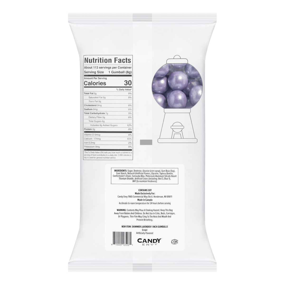 Candy Envy lavender gumballs proudly made in North America.