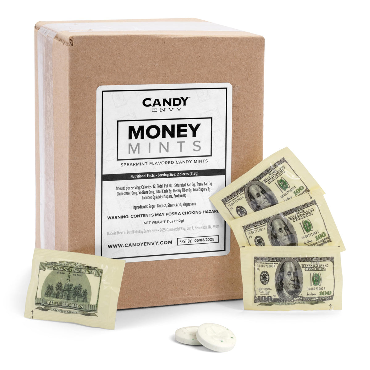 Individually wrapped two-pack mints by Candy Envy ensure on-the-go freshness.