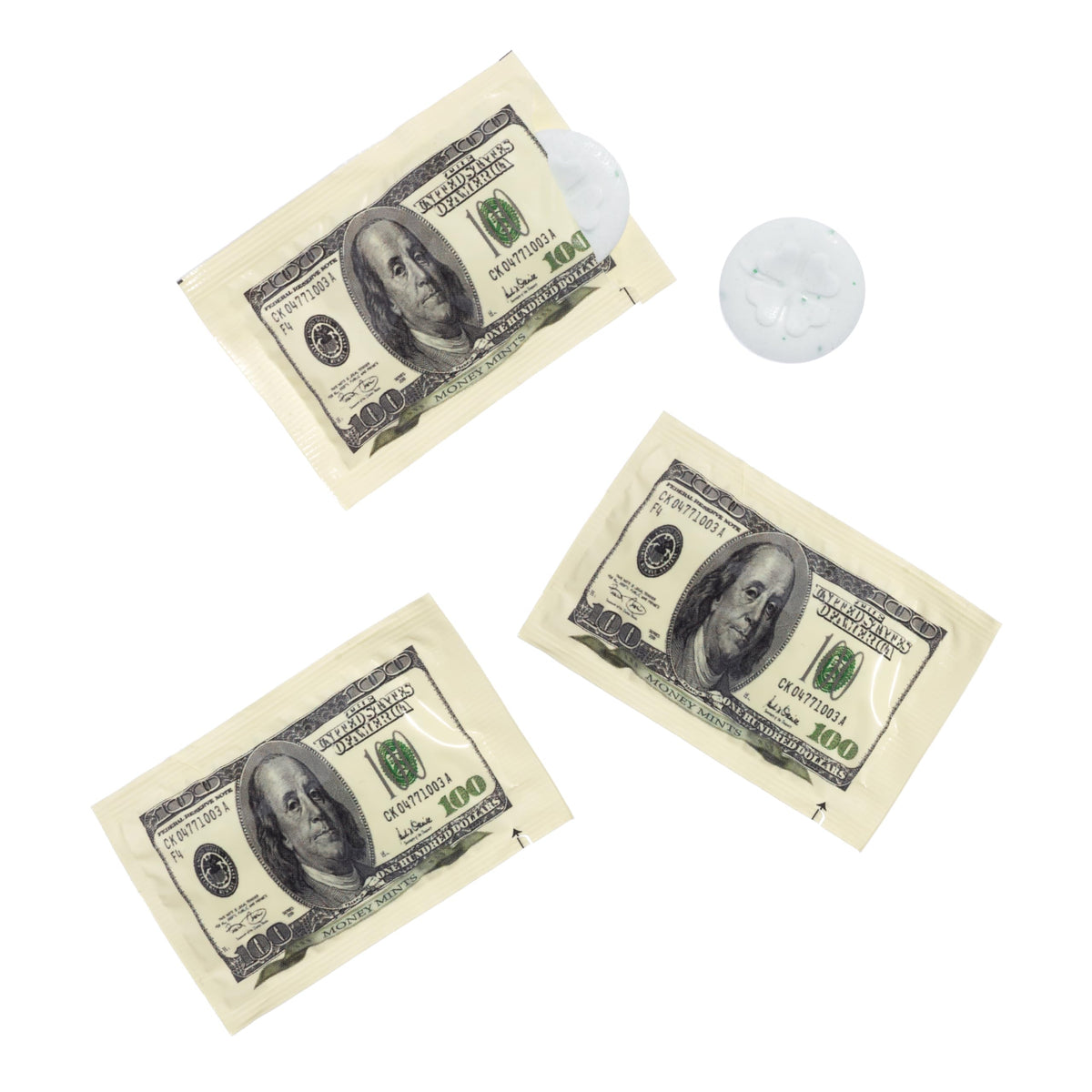Candy Envy Money Mints back view with $100 imagery for premium finance-themed gifting.