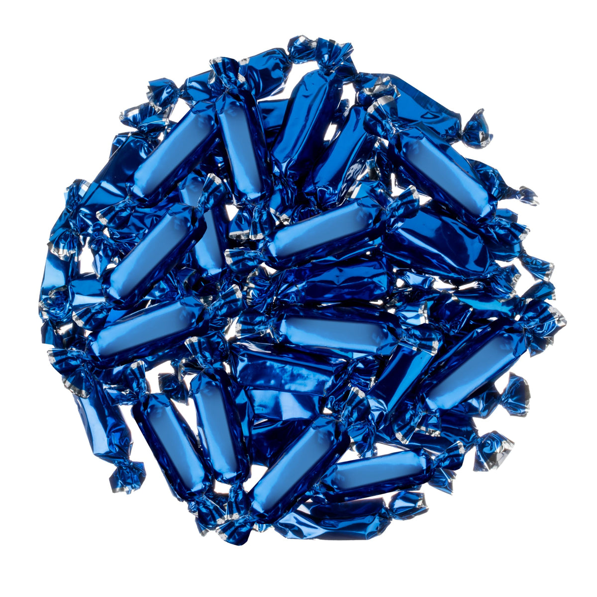 Closeup of Candy Envy navy wrapper on caramel candy