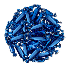 Closeup of Candy Envy navy wrapper on caramel candy