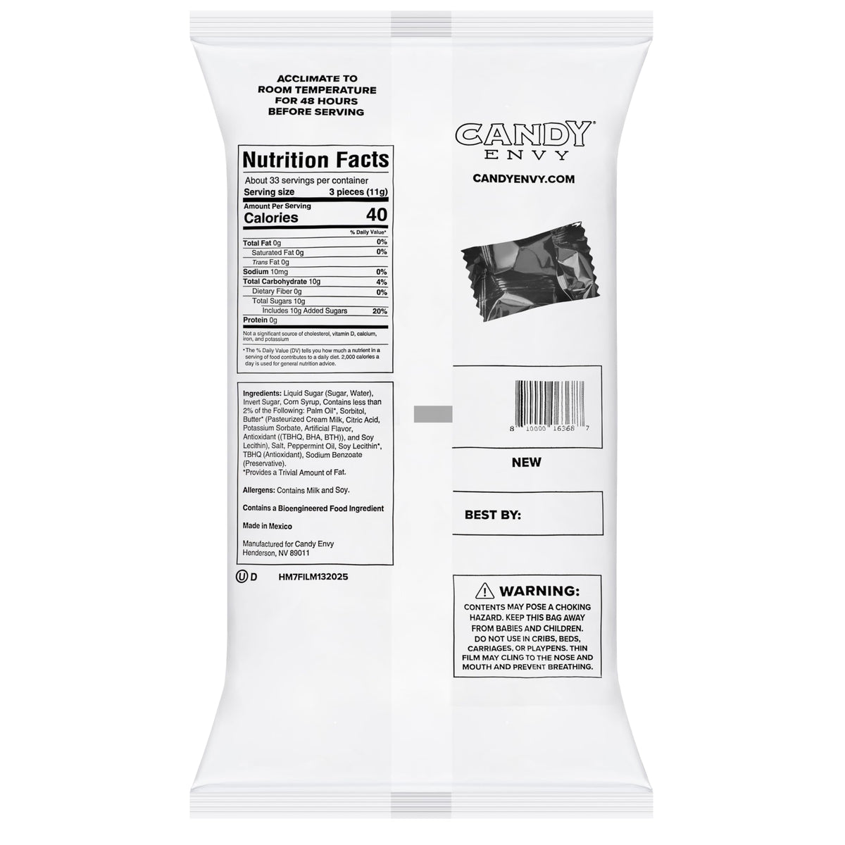 Candy Envy packaging text on bag communicates easy gifting and instant delight.