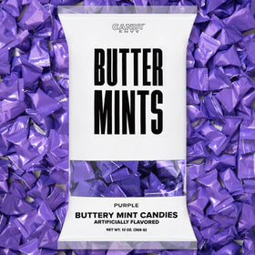 Candy Envy purple-wrapped buttermints in 13oz bag for events