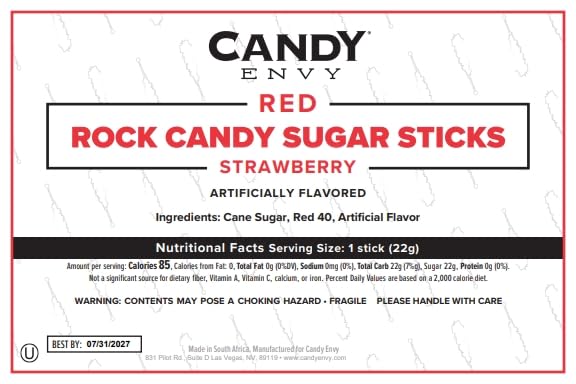 Candy Envy Red Rock Candy Sticks party display ready for guests.