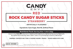 Candy Envy Red Rock Candy Sticks party display ready for guests.