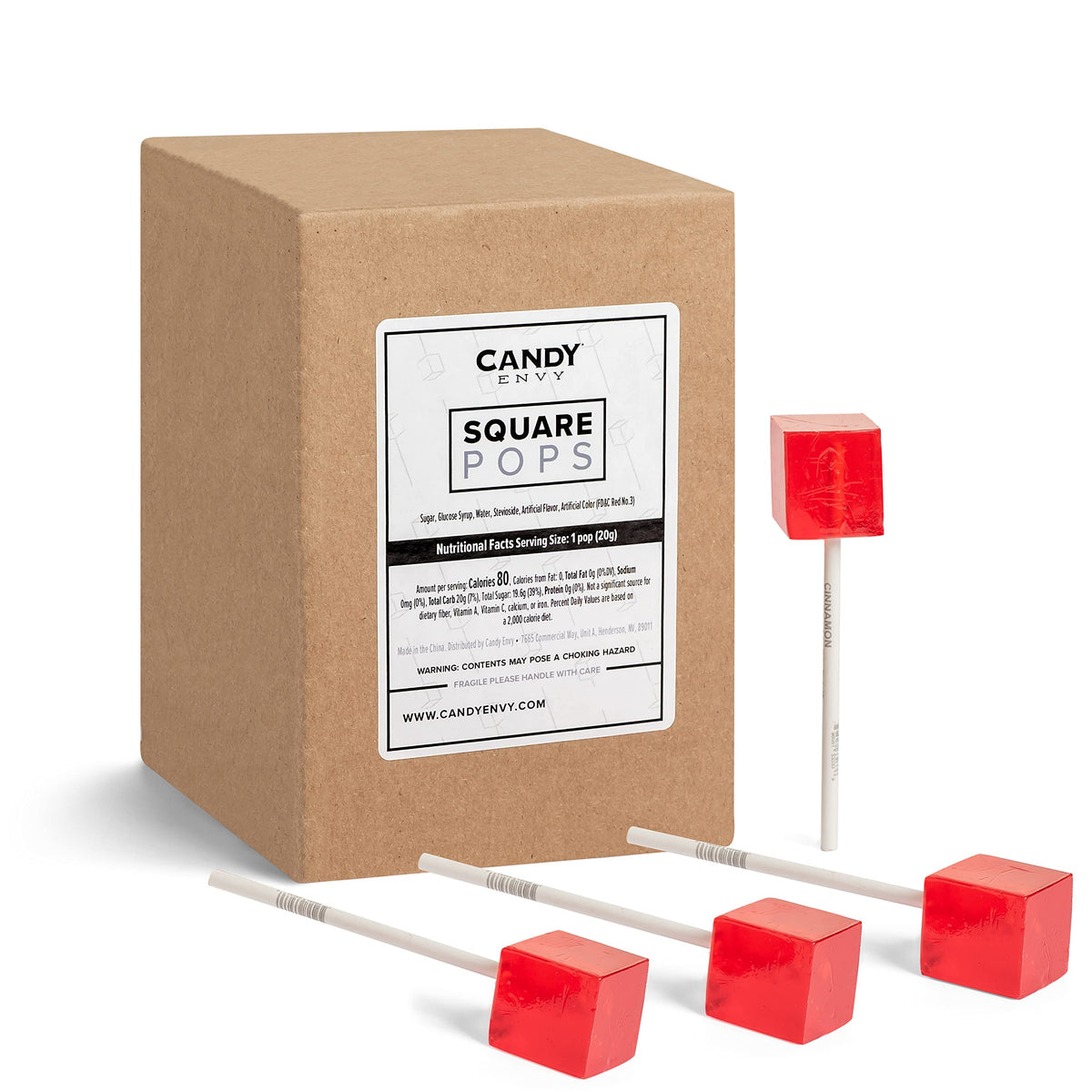 Candy Envy Red Square Pops cinnamon 24-pack ready for party display