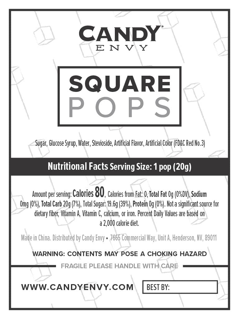 Candy Envy Red Square Pops cinnamon gift-ready package on display