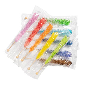 Candy Envy rock candy sticks close-up reveals sparkly crystals and fruity hues.