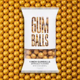 Candy Envy Shimmer Gold gumballs, 1 inch, ideal for party favors.