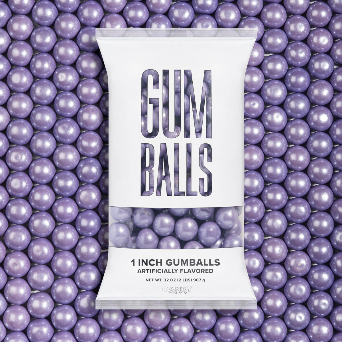 Candy Envy shimmer lavender gumballs in a 2lb bag for vibrant party color.