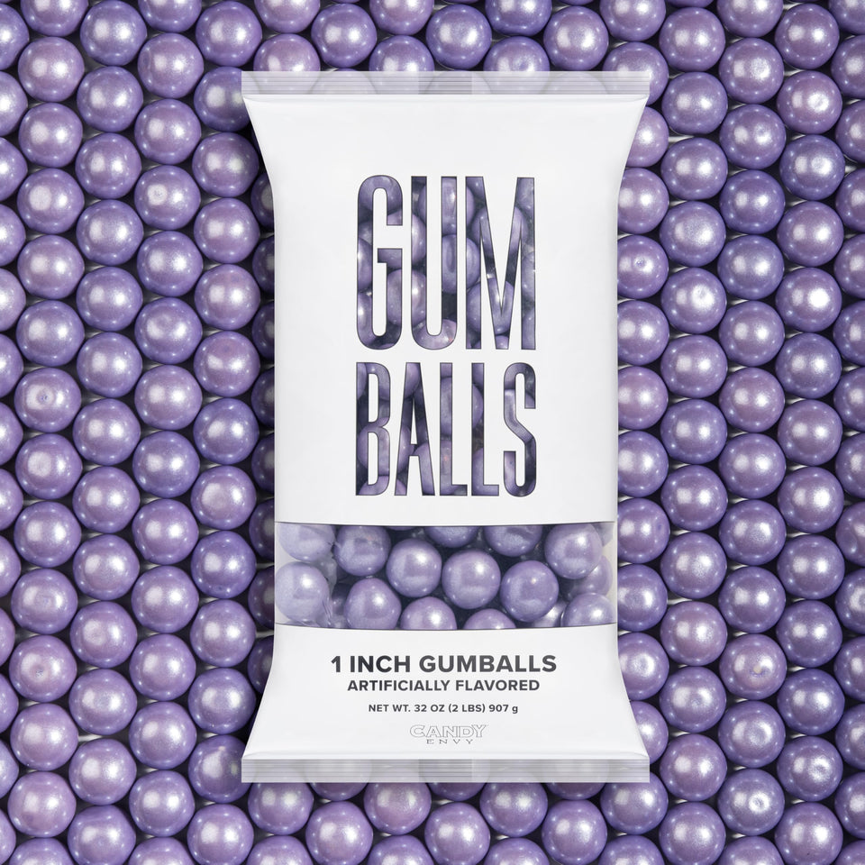 Candy Envy shimmer lavender gumballs in a 2lb bag for vibrant party color.
