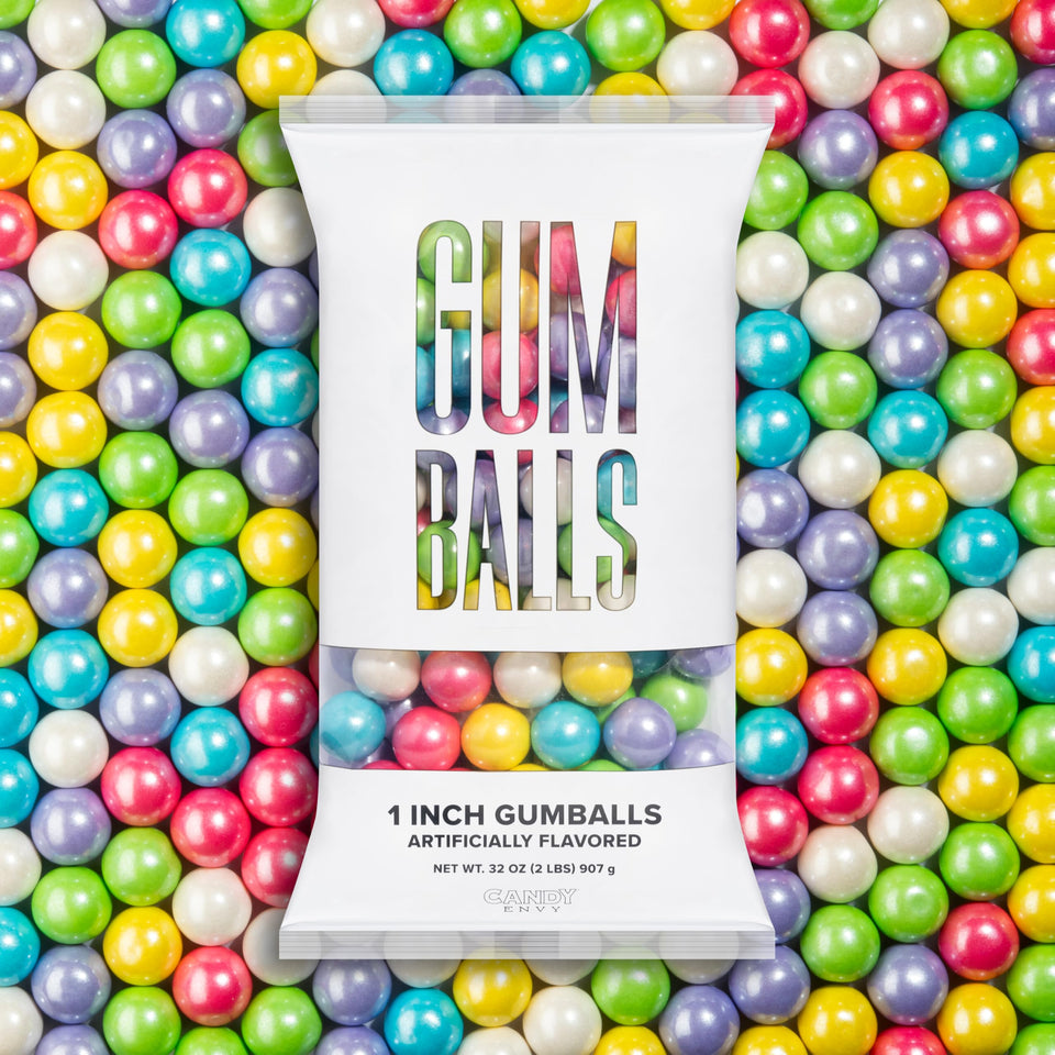 Candy Envy Shimmer Spring Gumballs, 1 inch, pastel colors for party favors and celebrations.