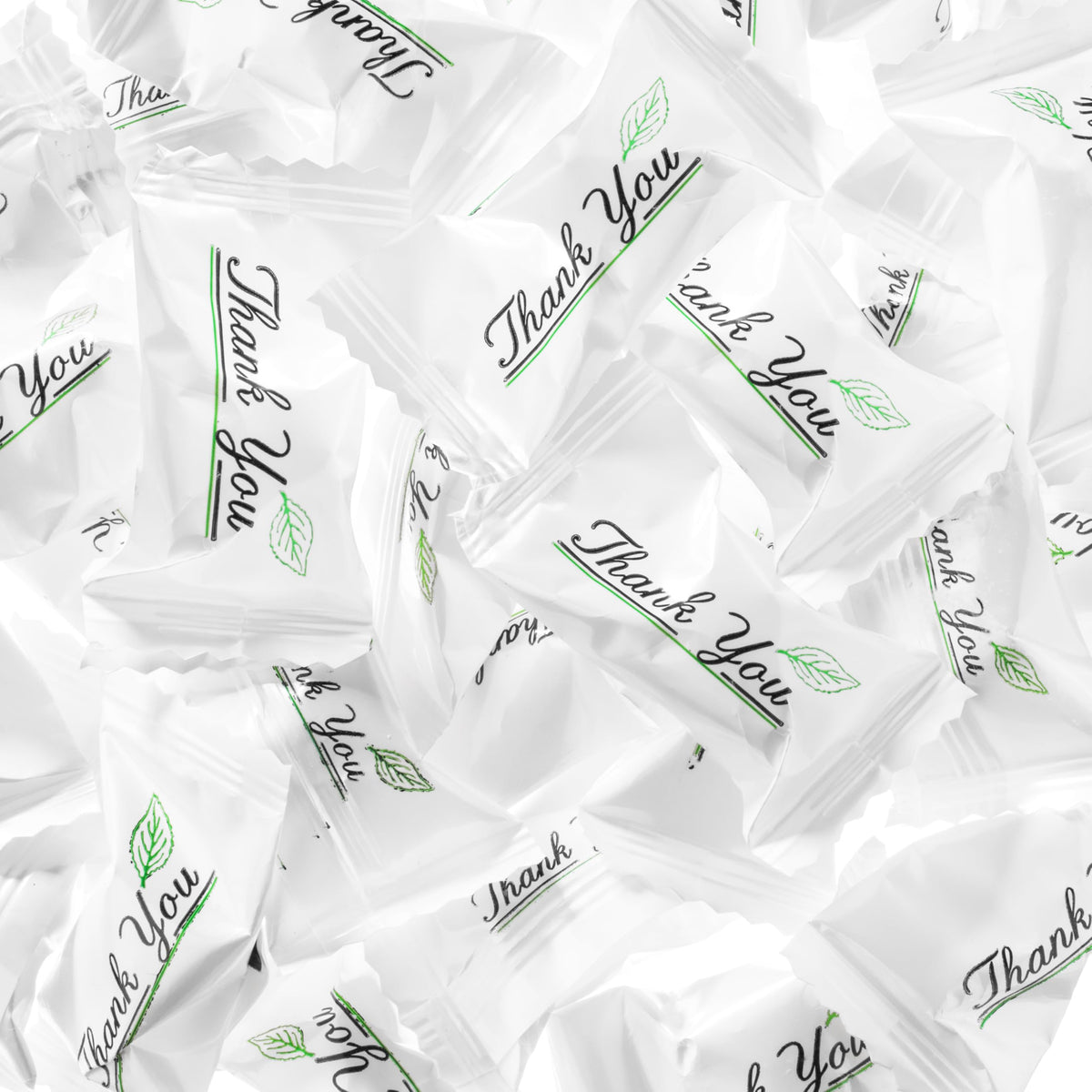 Close-up of Candy Envy wrappers highlighting the Thank You message.