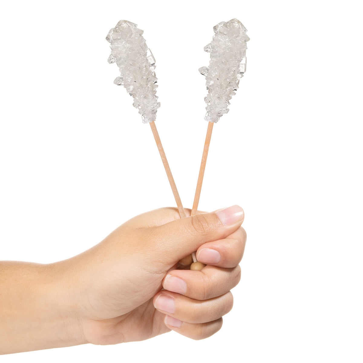 Candy Envy white cafe sugar stick closeup highlights rock candy texture for flavorful stirring.