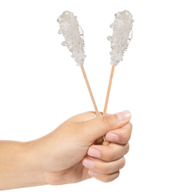 Candy Envy white cafe sugar stick closeup highlights rock candy texture for flavorful stirring.