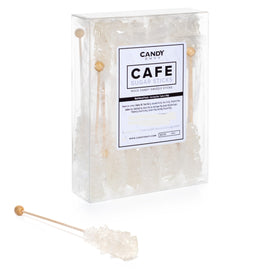 Candy Envy white cafe sugar sticks packaging shows individually wrapped sticks for easy coffee service.