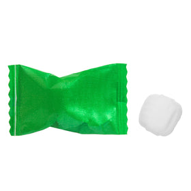 Candy Envy white mints in green wrappers for wedding displays