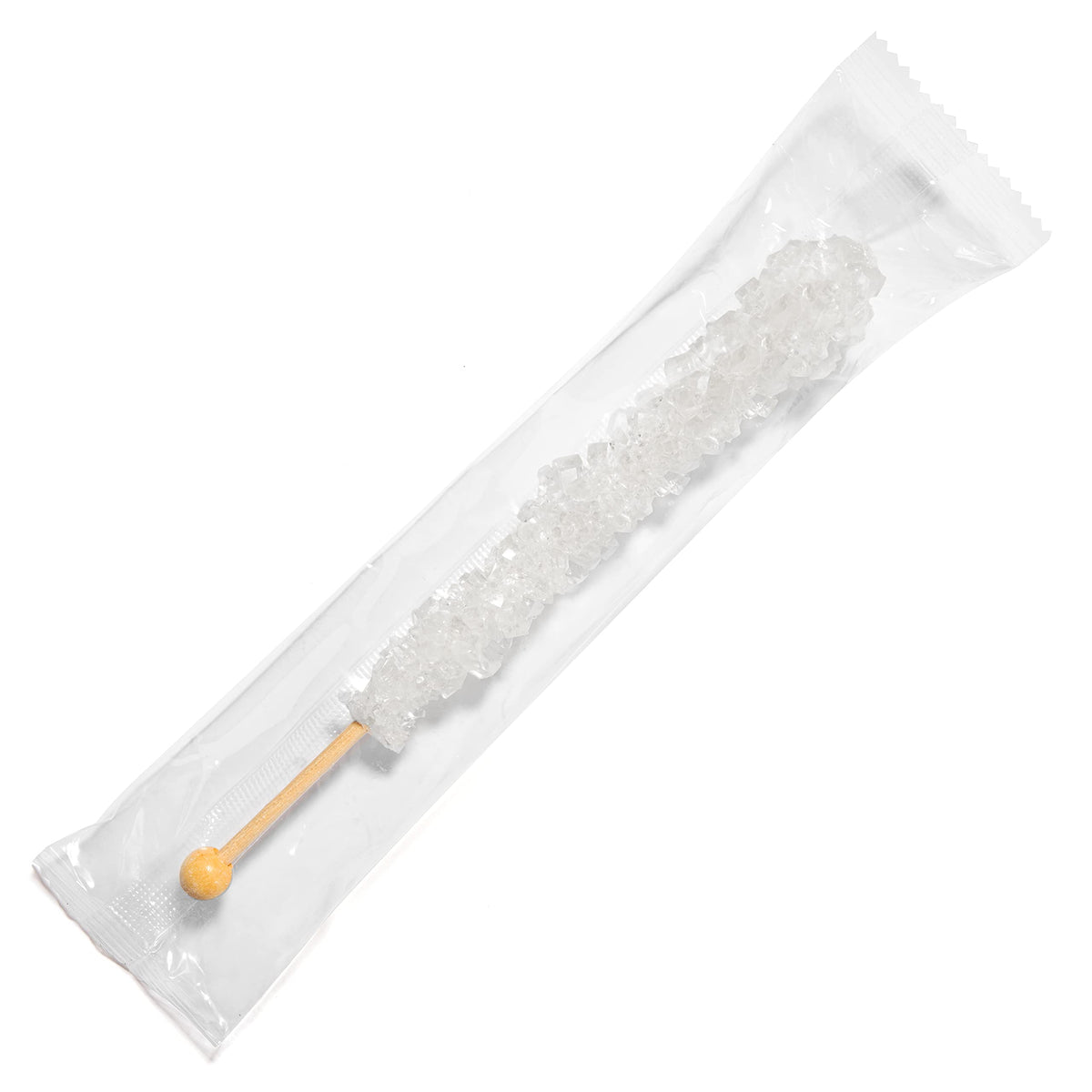 A Candy Envy White Rock Candy stick showing its 7-inch total length.