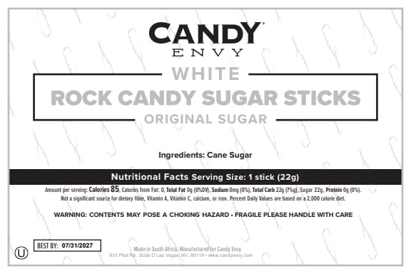 Candy Envy White Rock Candy Sticks with no artificial colors for clean snacking.