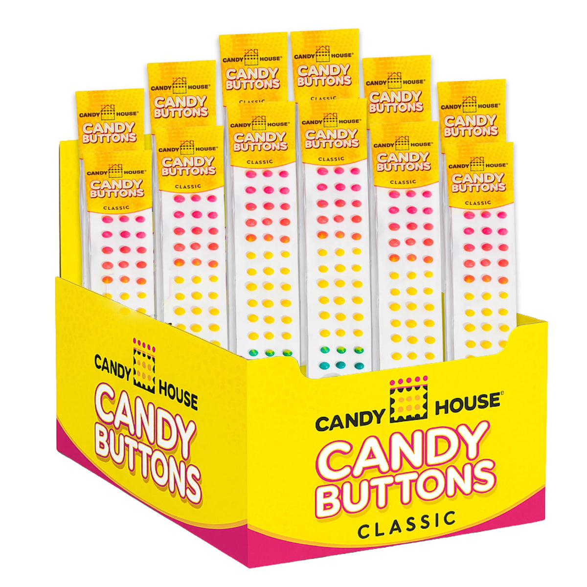 Candy House Candy Buttons original rainbow strips, vibrant dots for nostalgic snacking.