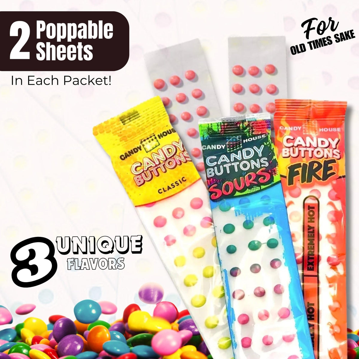 Candy House Candy Buttons peel and eat action shot, sample the rainbow colors.