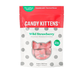 Candy Kittens wild strawberry front-pack view showcasing the new vegan gummy flavor