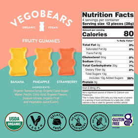 Vegobears gummy bears closeup displaying bright flavors and playful shapes for kids and adults.