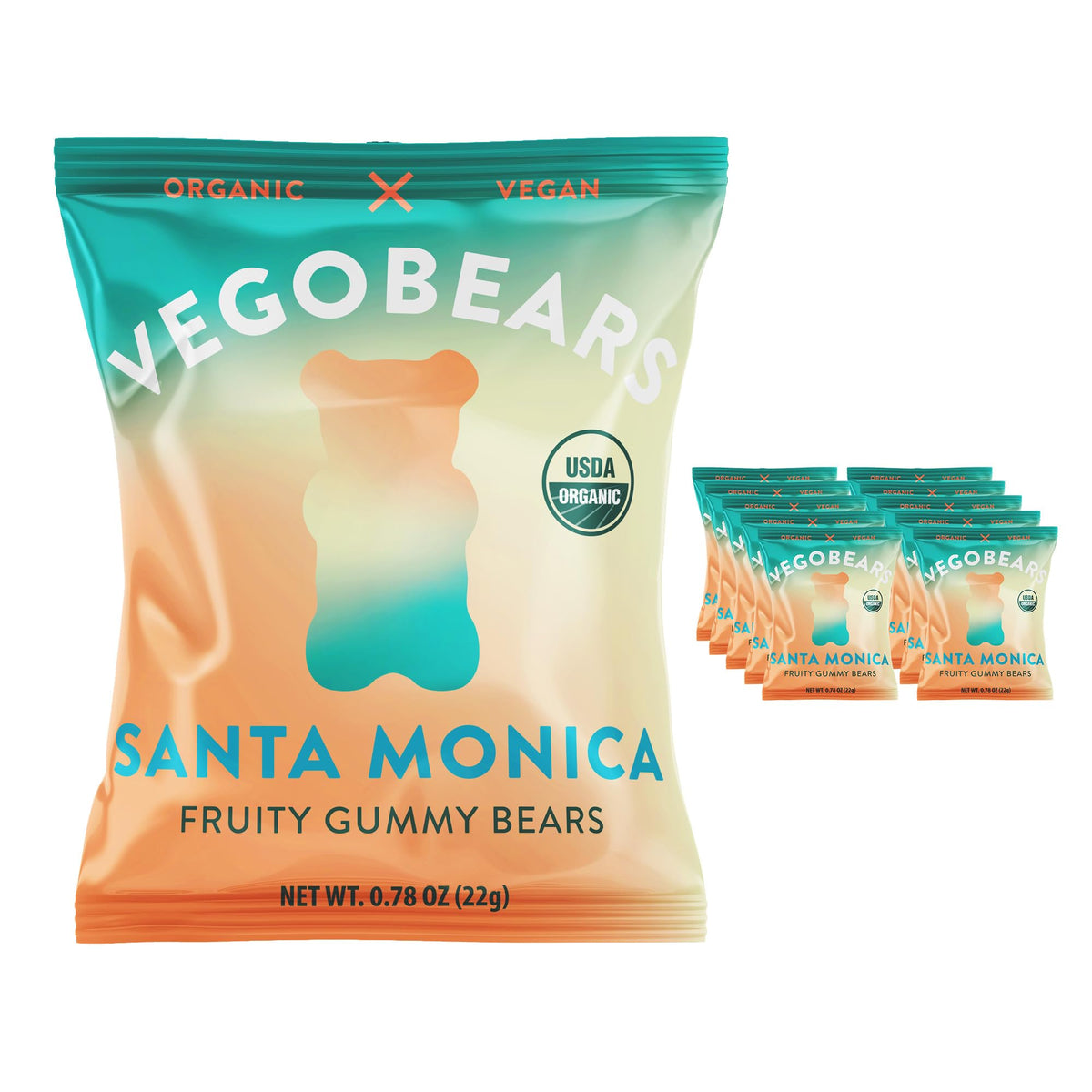 Candy People Vegobears Santa Monica pack with colorful vegan gummies for on-the-go snacking.