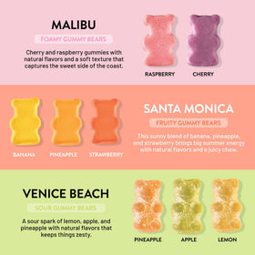 Candy People Vegobears Venice Beach flavor offers lemon, apple, and pineapple tangy delight.