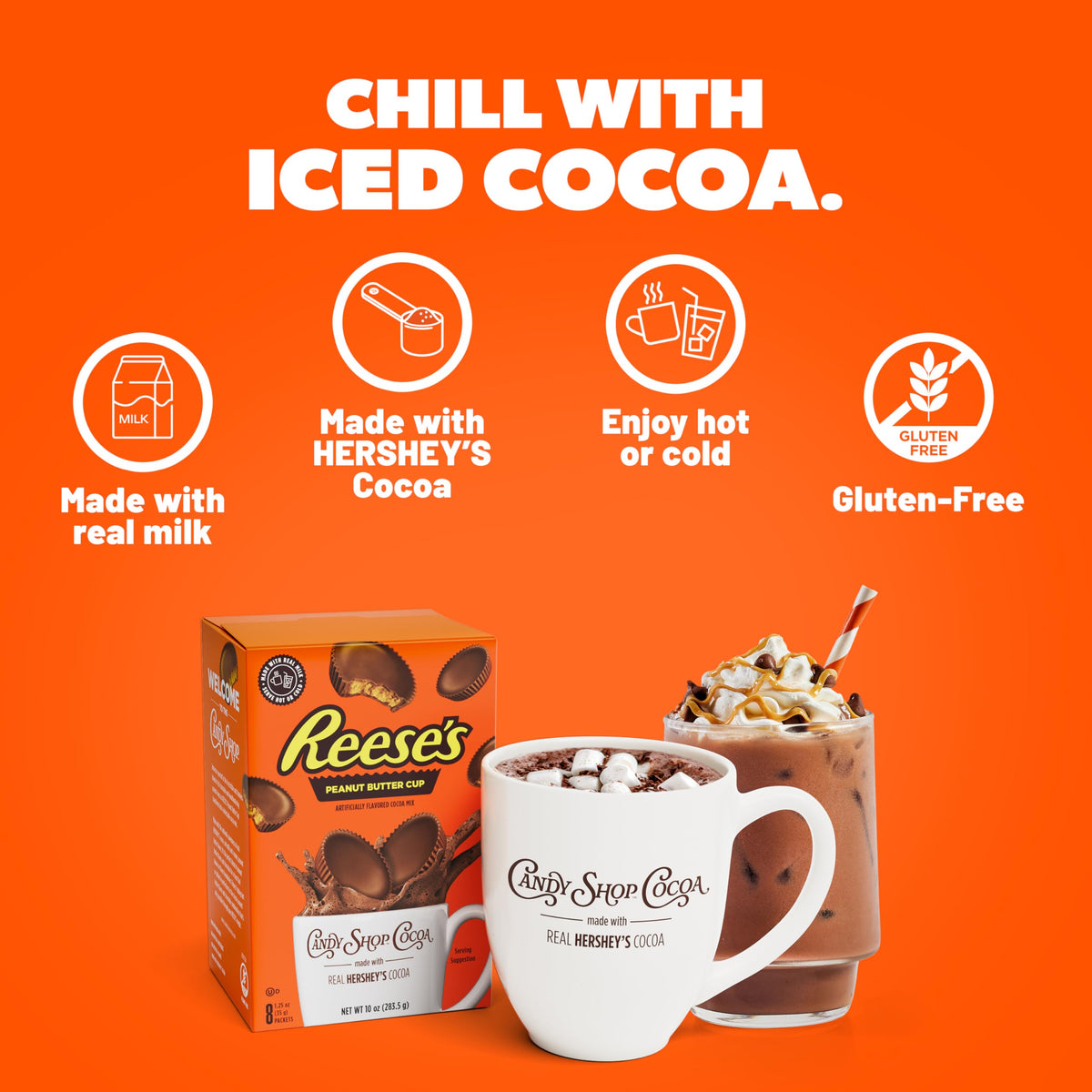 Candy Shop Cocoa REESE'S milk blend close-up highlighting real milk richness