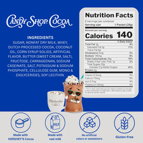 Candy Shop Cocoa gluten-free kosher badge shows quality and inclusivity.