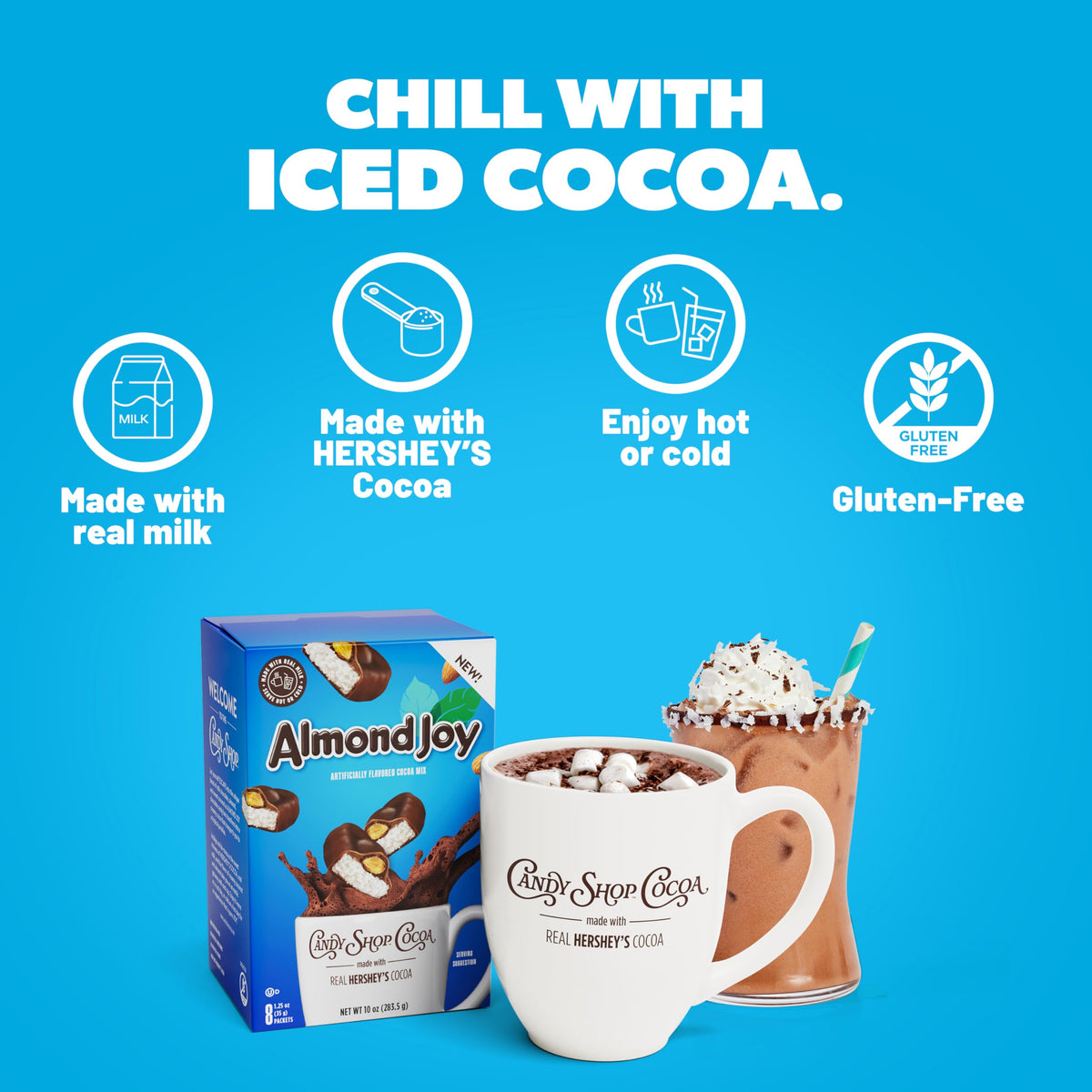 Candy Shop Cocoa real milk coconut almond close-up for rich flavor.