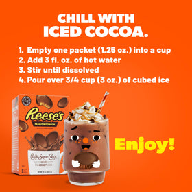 Candy Shop Cocoa REESE'S cold cocoa in a tumbler offers a refreshing, rich flavor