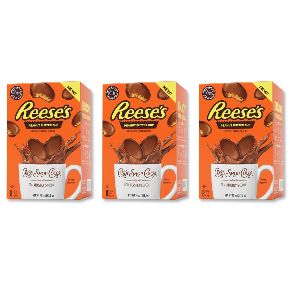 Candy Shop Cocoa REESE'S Peanut Butter Cup packet close-up, gluten-free and dairy-certified mix
