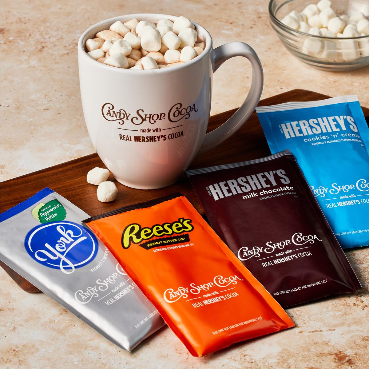 Candy Shop York Peppermint Pattie Cocoa Mix 24 pack for servings.