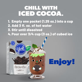 Candy Shop York Peppermint Pattie Cocoa Mix iced cocoa in a glass for refreshment.