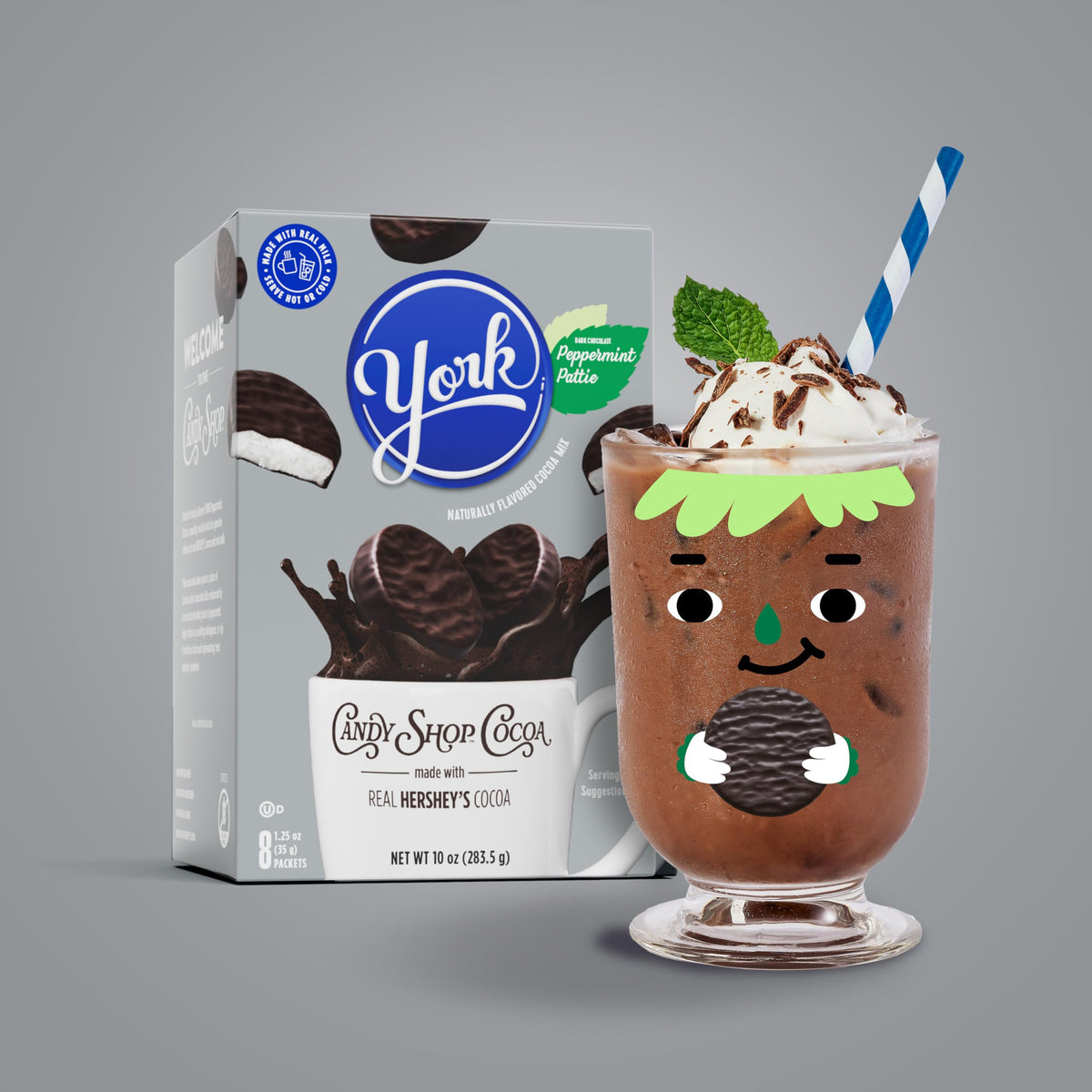 Pouring real milk into the cup with Candy Shop York Peppermint Pattie Cocoa Mix.