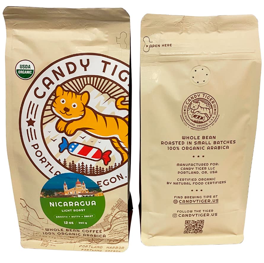 Candy Tiger 12oz gourmet coffee packaging ready for gifting.