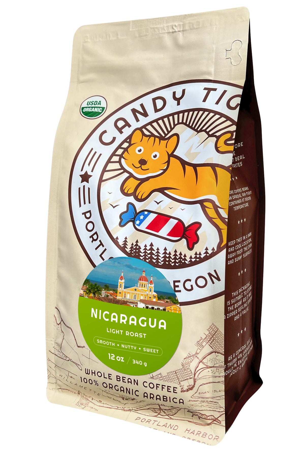 Candy Tiger whole bean coffee organic light roast aroma and freshness.