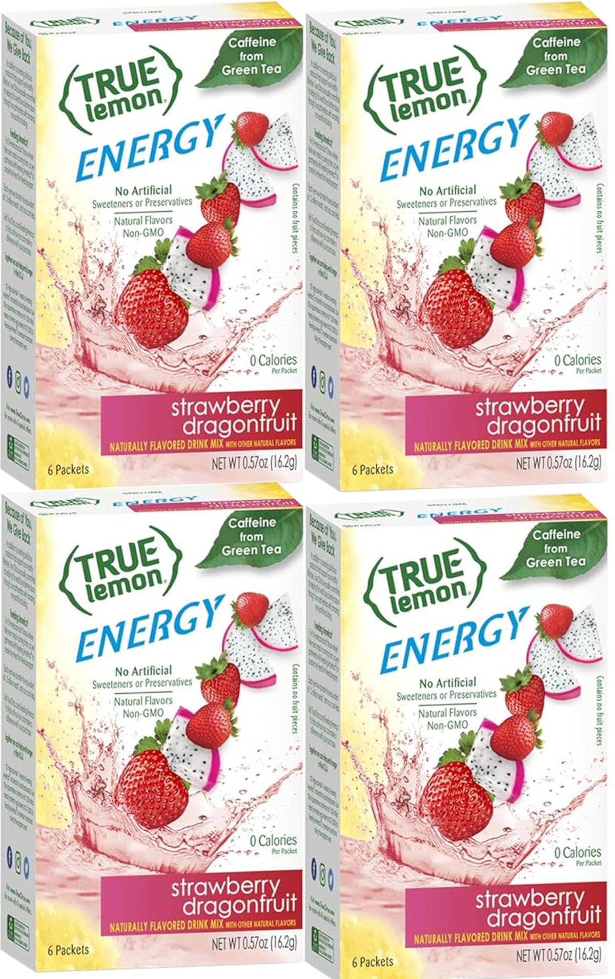 candy4all TrueLemon energy drink box, strawberry dragonfruit flavor, refreshing energy boost
