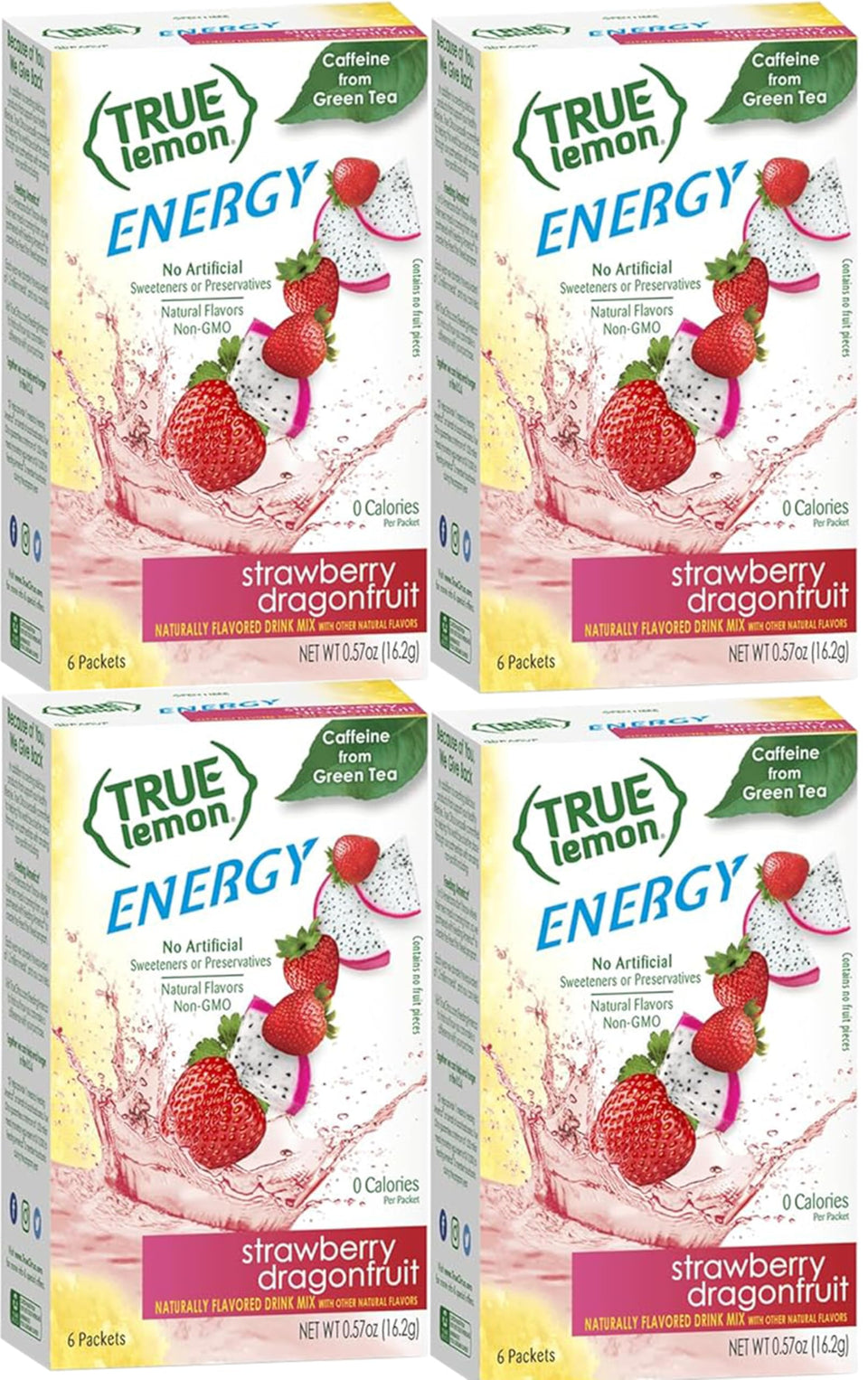 candy4all TrueLemon energy drink box, strawberry dragonfruit flavor, refreshing energy boost