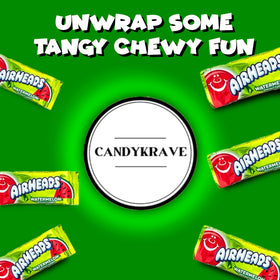 Airheads Watermelon mini bars packaging close-up showing bright wrappers and festive appeal.