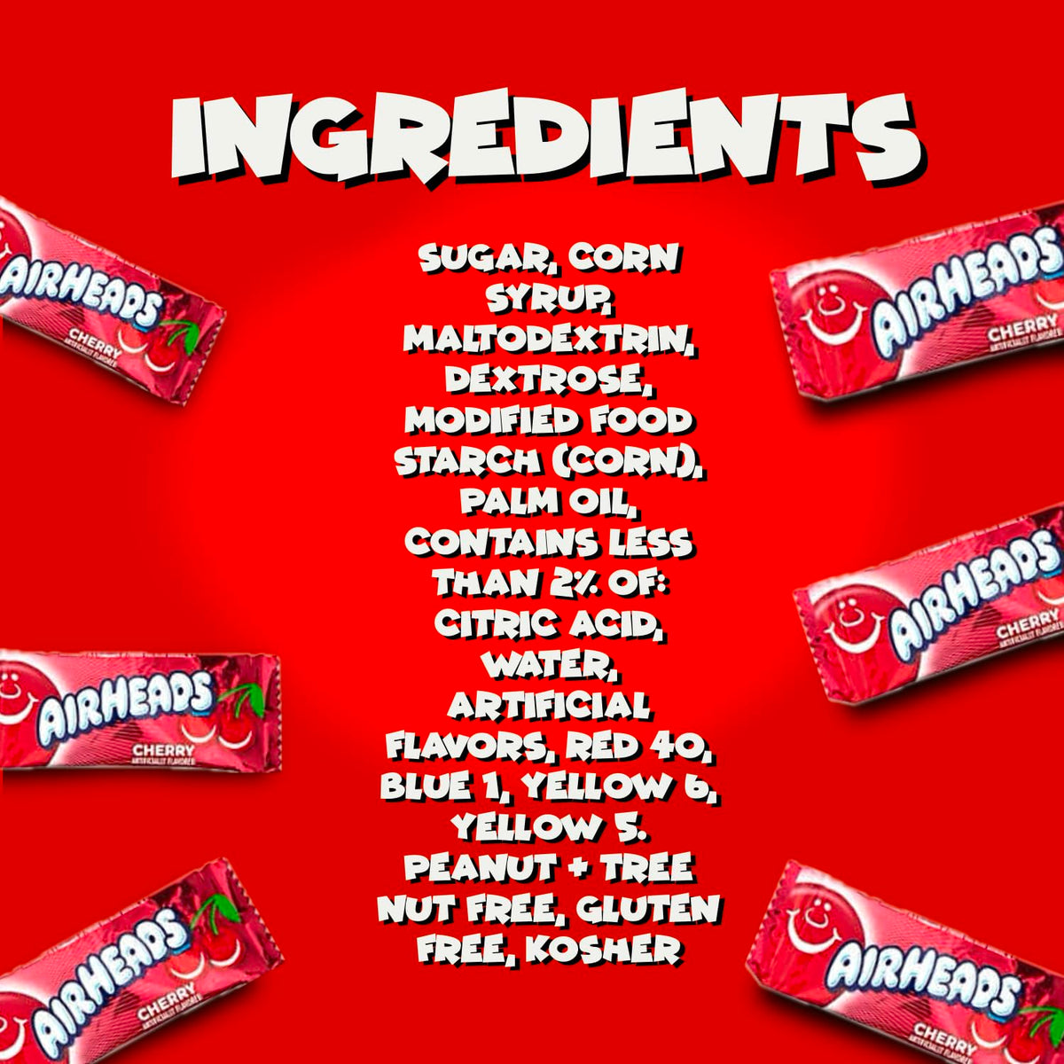 CandyKrave AirHeads Mini Bars cherry foil-pack for simple party favors.