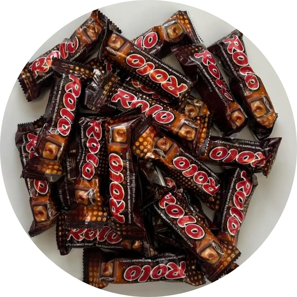 CandyKrave Rollo caramels in milk chocolate, copper-wrapped, ideal for gifts or parties