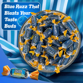 Gift bags featuring Candylish blue raspberry candies for festive treats.