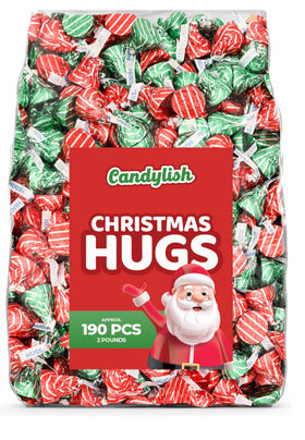 Candylish Christmas Hugs bulk bag of milk chocolate with festive wrappers for gifting and parties.