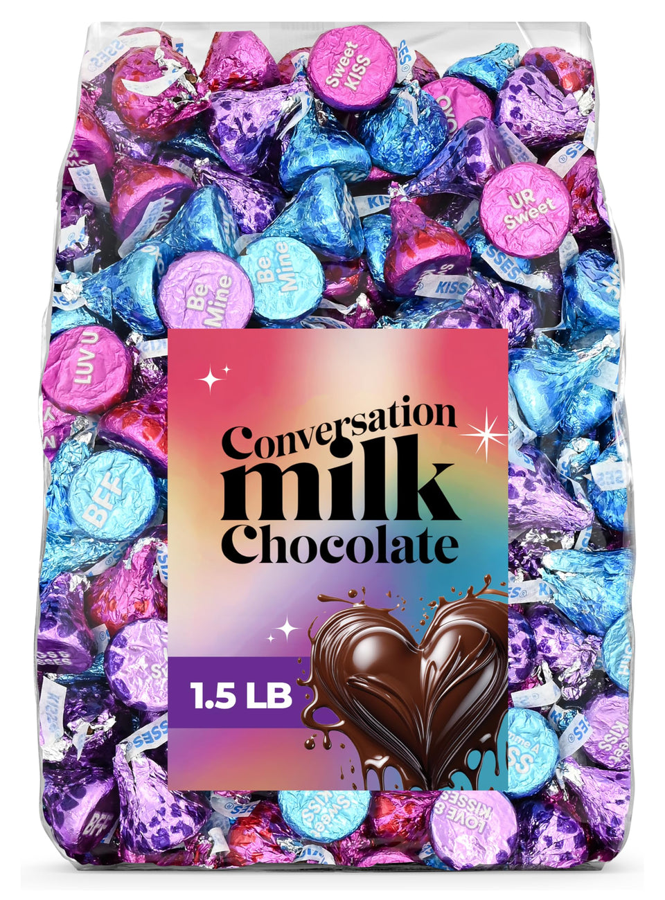 Candylish Conversation milk chocolate hearts bulk bag for sharing at parties.