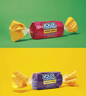 Candylish Jolly Ranchers blue raspberry and grape colors in a bowl